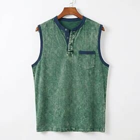 Men's Tank Top Vest Top 100% Cotton Acid Wash Shirt Sleeveless Henley Summer Spring Plain Fashion Casual Color Block Garment Dyed Faded Casual Vacation Street thumbnail 2