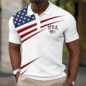 4th of July 2026 250th Men's American US Flag Waffle Polo Shirts Short Sleeve Polo Shirts Collared Shirts Casual Athleisure Daily Wear 3D Print Buttons Breatha thumbnail 2
