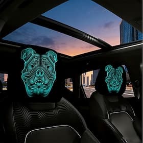 2/4 housses d'appuie-tête de voiture fluorescentes à motif tête de bouledogue, imprimé crâne néon tendance, décoration intérieure personnalisée, taille univers