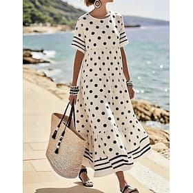 Femmes Robe maxi Robe d'Été Robe trapèze Robe ajustée et évasée Vacances Fête Occasionnel Extérieur Plage Soirée Coupe Ample Feuille À pois Tournesol Manche Co