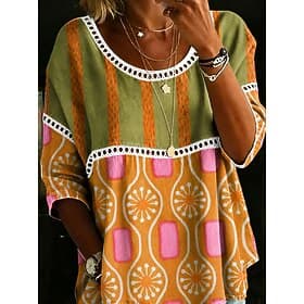 Femmes Tunique Imprimé Graphique Paisley ancien Quotidien Élégant Manche 3/4 Col ras du cou Hauts Réguliers Occasionnel Quotidien Bleu Orange Vert Été Printemp