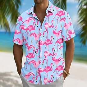 Homme Flamant rose Cocotier Plantes Tropicales Chemise hawaïenne Chemises tropicales Chemise Aloha Manche Courte Hawaïen Quotidien Vacances à la Plage Été Prin