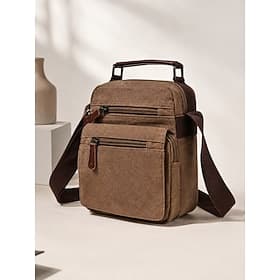 Men's Multi-Color Canvas Shoulder Crossbody Bag, Large Capacity Multi-Pocket Messenger Bag for Travel, Work, Daily Use, Casual Vintage Small Satchel for Men