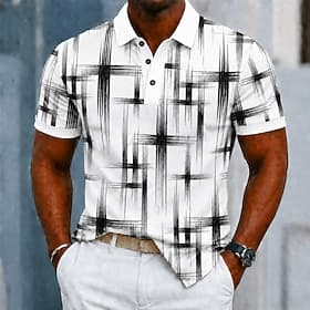 Homme Bloc de Couleur Géométrique Polo Manche Courte Polos Chemises à Col Occasionnel Athleisure Tenue quotidienne Impression 3D Boutons Maille Respirante Prin