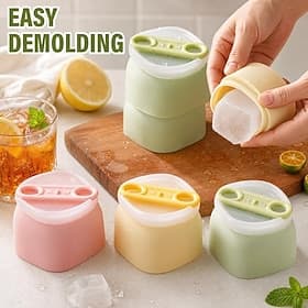 Lot de 4 moules à glaçons en silicone avec couvercles et bâtonnets, grand moule à glaçons, démoulage facile et empilable, idéal pour le whisky, le bourbon, les