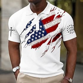 4th of July 2026 250th Men's American Flag Waffle Polo Shirts Short Sleeve Polo Shirts Collared Shirts Casual Athleisure Daily Wear Festival Outfit 3D Print Bu thumbnail 2