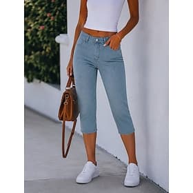 Per donna Pantaloni capri Jeans Pantaloni skinny Chinos Moda Capri Vita Alta Comodità Elasticizzato Vacanza Formale Nero Blu chiaro Grigio Estate Primavera Ves thumbnail 3