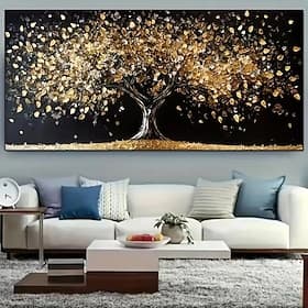 Mintura, peinture à l'huile texturée dorée faite à la main sur toile, décoration murale moderne et abstraite représentant un arbre, paysage idéal pour la maiso