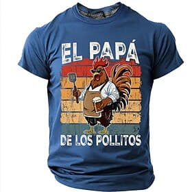 Men's El Papa De Los Pollitos Funny Rooster BBQ Father's Day Graphic T Shirt Retro Vintage Regular Fit Grilling Crewneck Designer Clothing Apparel S M L XL XXL
