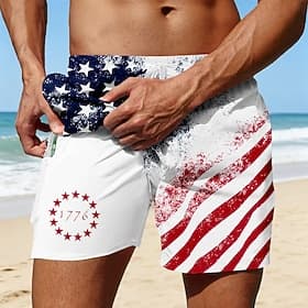 4th of July 2026 250th Men's American US Flag 1776 Lined Shorts 2 in 1 Board Shorts Swim Shorts Mid Waist Patriotic Daily Outdoor Festival Side Pockets With Co thumbnail 4