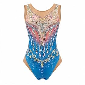 justaucorps de patinage artistique Femmes Patinage justaucorps de patinage artistique Bleu Patchwork Micro-Élastique Entraînement Compétition Tenue de Patinage