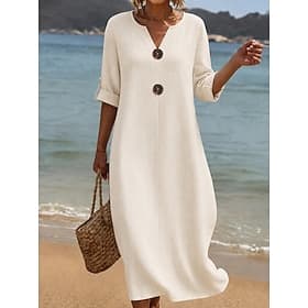 Femmes Robe maxi Robe Décontractée Robe d'été Basique Classique Quotidien Vacances Coupe Ample Uni Manche 3/4 Col en V Blanche Rose Claire Bleu Ciel Vert Été P