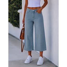 Per donna Pantaloni capri Jeans Gamba larga Chinos Moda Capri Vita Alta Confortevole Nero Blu chiaro Grigio Estate Primavera thumbnail 4