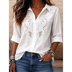 Femmes Chemise Haut à œillets Chemise Bohème Chemise en Dentelle Élégant Bohème Vacances Manche 3/4 Hauts Réguliers Occasionnel Quotidien Fête Blanche Été Prin