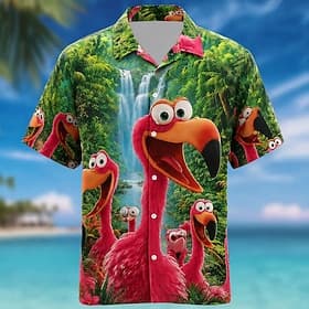 Homme Flamant rose Cocotier Plantes Tropicales Chemise hawaïenne Chemises tropicales Chemise Aloha Manche Courte Hawaïen Quotidien Vacances à la Plage Été Prin thumbnail 5