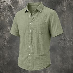 Men Linen Shirt Summer Shirt Beach Wear Button Up Shirt Plain Casual Party Blue Black White Navy Blue Short Sleeve Turndown Summer Clothing Apparel Pocket