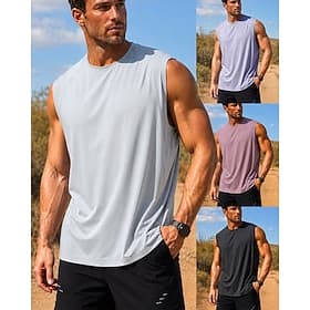 Homme Couleur Unie Débardeur d'entraînement Débardeur de course Débardeur de gym Été Printemps Sans manches Séchage Rapide Léger Évacuation de l'Humidité Respi thumbnail 3