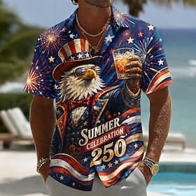 4 juillet 2026, 250e anniversaire Homme Aigle Drapeau Américain Chemise Chemise d'été Chemise Boutonnée Manche Courte Patriotique Extérieur Festival Été Printe thumbnail 11