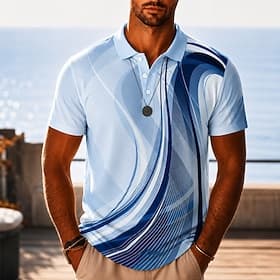 Homme Abstrait Géométrique Polos Hawaïens Manche Courte Polos Revers Occasionnel Resort Athleisure Impression 3D Boutons Maille Respirante Printemps  Été Bleu thumbnail 2