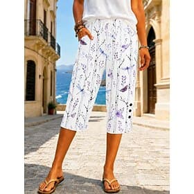 Femmes Short en coton et lin Pantalon capri Leggings Pantacourt Vacances ancien style grand-mère côtier Longueur mollet Taille Moyenne Fleuri Graphique Abstrai thumbnail 2