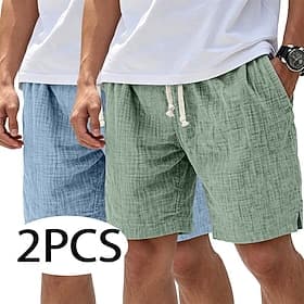 Men's Shorts Linen Shorts Summer Shorts Beach Shorts Casual Shorts Drawstring Elastic Waist Side Split Solid Color Comfort Breathable Knee Length Casual Daily