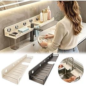 Étagère de robinet en forme de U, organisateur de lavabo à ventouses 16/20 pouces, support mural en acier au carbone à fixer au-dessus du robinet, amovible et