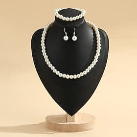 Parure de bijoux 3 Perle d'imitation 1 Collier 1 Bracelet Boucles d'oreilles Femmes Mode Parure de Bijoux Pour Soirée Mariage thumbnail 2