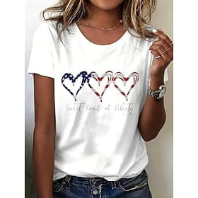 American Independence Day Women's T Shirt Print Graphic Flag Letter Vintage Fashion Stylish Short Sleeve Crew Neck Round Neck Long Tops Casual Daily Weekend Wh