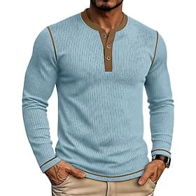 Homme Chemise Henley manche longue Chaud Quotidien Patchwork Bloc de Couleur Henley Occasionnel Quotidien Automne Hiver Blanche Noir Bleu Ciel T-shirt Henley