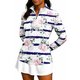 Women's Floral Stripes Tops Sport Shirt Tennis Shirt Tennis Top Long Sleeve Zipper Floral UPF50 UV Resistant High Elasticity Moisture Wicking Breathable Volley