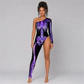 Costume de cosplay combinaison Crâne Squelette Modèle asymétrique à une épaule Impression Manchon simple Punk  Gothique Rave Femmes Costume pour Club Festival thumbnail 2