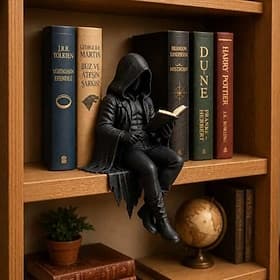Figurine gothique fantastique d'Halloween, statue de la Faucheuse lisant à poser sur une étagère, figurine de squelette en résine représentant un amoureux des