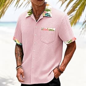 Homme Fleuri Cocotier Plantes Tropicales Chemises hawaïennes Chemise froissée Chemises tropicales Manche Courte Hawaïen Quotidien Vacances à la Plage Été Print