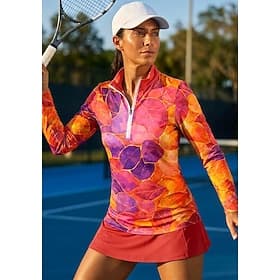 Women's Abstract Sport Shirt Tennis Shirt Tennis Top Long Sleeve Zipper Floral Quarter Zip UPF50 UV Resistant High Elasticity Moisture Wicking Breathable Volle