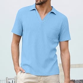 Homme Polo Haut en Tricot Côtelé Occasionnel Travail Col en V Manche Courte Basique Moderne Uni Poids Léger Tricoté Printemps  Été Été Bleu Noir Blanche Jaune
