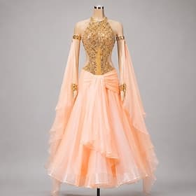 Danse de Salon Robe Strass Épissage Femmes Soirée Entraînement Performance manche longue Haut Nylon Élasthanne thumbnail 3