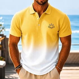 Men's Gradient Waffle Polo Shirts Short Sleeve Polo Shirts Collared Shirts Resort Athleisure Festival Outfit 3D Print Buttons Breathable Mesh Spring  Summer Bl