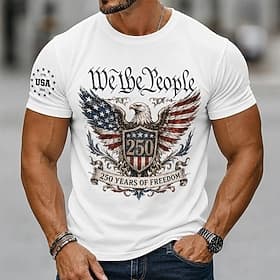 4 juillet 2026, 250e anniversaire Homme Drapeau américain T-shirt Manche Courte T-shirt Impression 3D Col ras du cou Chemise Patriotique Quotidien Festival Ble thumbnail 4