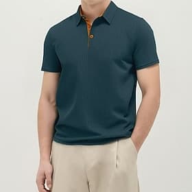 Men's Cooling Ice Silk Seersucker Polo Shirts Textured Casual Work Lapel Short Sleeve Basic Modern Plain Textured Lightweight Buttons Spring  Summer Blue Navy