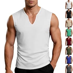 Men's Tank Top Vest Undershirt Sleeveless Shirt Sleeveless V Neck Spring  Summer Plain Fashion Classic Comfortable Plain Casual Vacation Street White Royal Blu