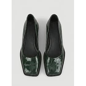 Women's Comfortable Dark Green Croc Flat Shoes - Retro Square Toe Patent Leather Loafers Dress Shoes for Office Work  Business Casual