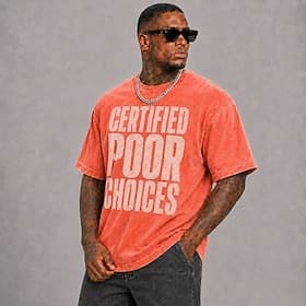Men's Certified Poor Choices Funny 100 Cotton Acid Wash Heavyweight T-shirt Short Sleeve T shirt DTG Crew Neck Shirt Fashion Daily Holiday Spring Summer Clothi
