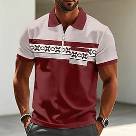 Men's Geometic Polo Shirts Short Sleeve Polo Shirts Collared Shirts Business Casual Outdoor Athleisure Holiday Pocket 3D Print Quarter Zip Polo Spring  Summer thumbnail 2