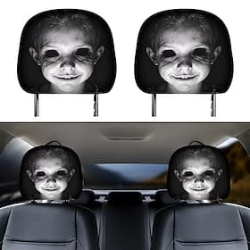 Lot de 2 ou 4 housses d'appuie-tête de siège auto avec imprimé sourire effrayant et œil noir, protections d'appuie-tête horrifiques, accessoires intérieurs de