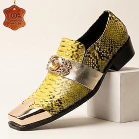Men's Fashion Wedding Leather Italian Full-Grain Cowhide Comfortable Slip Resistant Slip-on Yellow Spring All Seasons