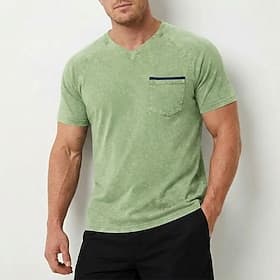 Men's T Shirt 100% Cotton Acid Wash Shirt Short Sleeve V Neck Summer Solid Color Vintage Fashion Daily Garment Dyed Faded Raglan Sleeves Casual Daily Outdoor L