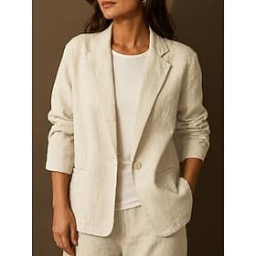 Women's Shirt Cotton Linen Shirts Pocket Buttons Solid Color Elegant Casual Long Sleeve Lapel Long Tops Casual oat Pink Summer Spring