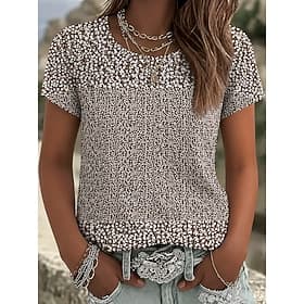 Femmes T-shirt Imprimé Fleuri Graphique Géométrique ancien Élégant Classique Manche Courte Col ras du cou Hauts Réguliers Occasionnel Quotidien Marron Été Prin