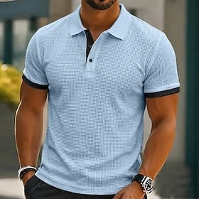 Men's Cooling Ice Silk Seersucker Polo Shirts Textured Casual Holiday Classic Short Sleeve Fashion Basic Plain Buttons Summer Regular Fit Blue Black White Gree