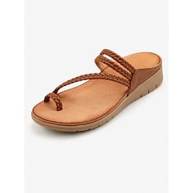 Women's Dark Brown Braided Strap Comfort Flip Flops – Soft Cushioned Toe Post Sandals with Lightweight Flexible Sole for Beach Vacation, Resort Travel, Daily W